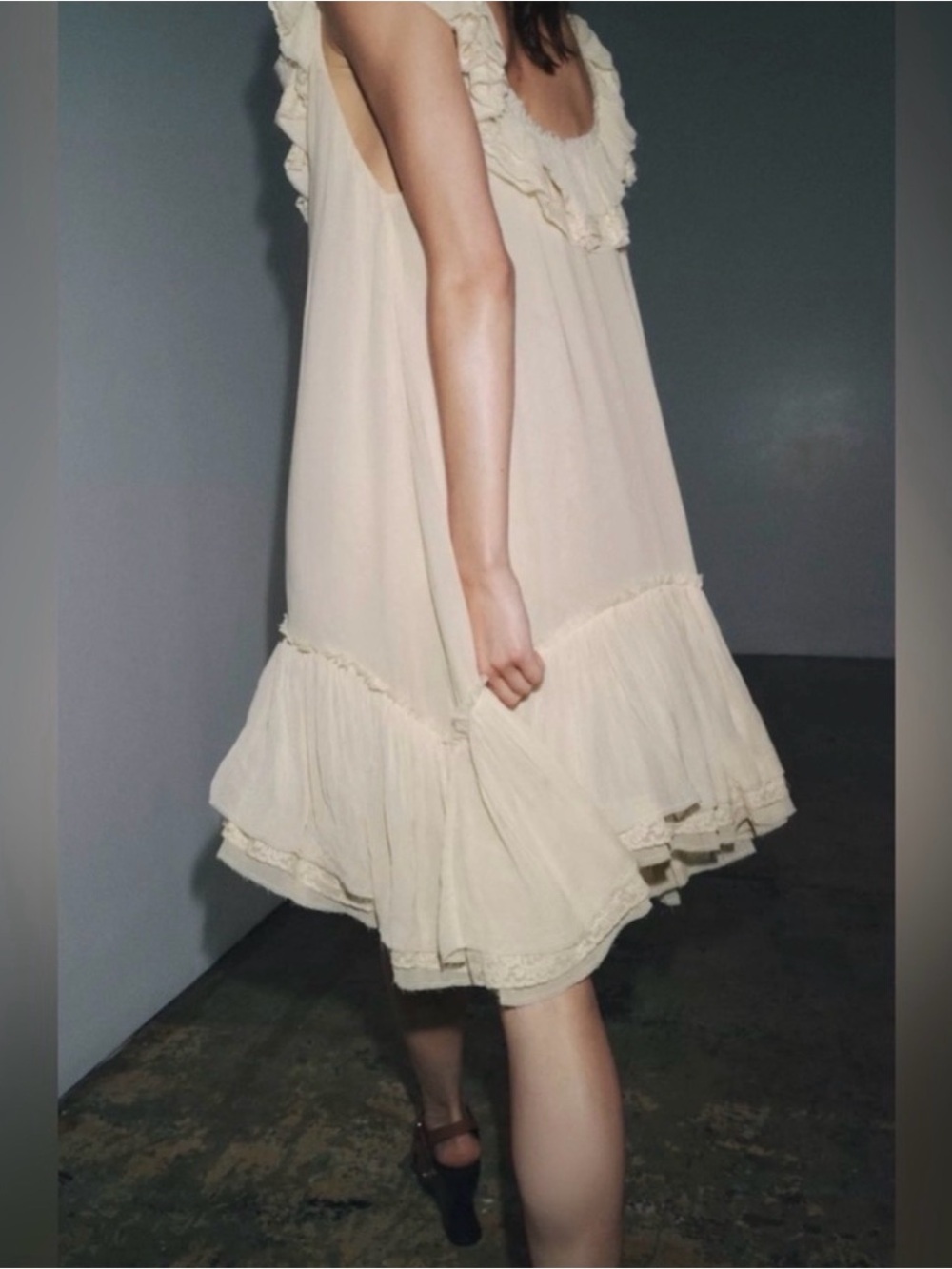 Zara Cream Ruffle Trim Mini Dress
